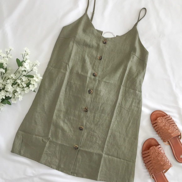 ❗️One Left❗️NWT Button Down Olive Green Dress - Picture 3 of 4